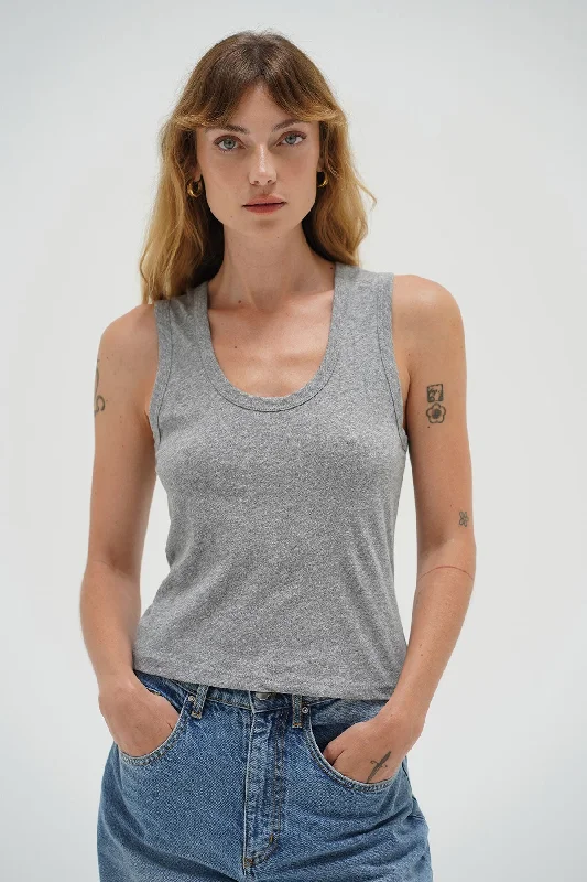 Clothes Of Woman Deep U Cotton Tank - Heather Grey