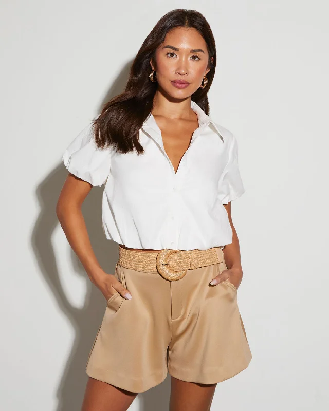 Bold and Elegant Women's Fashion Paris Poplin Short Sleeve Button Down Top