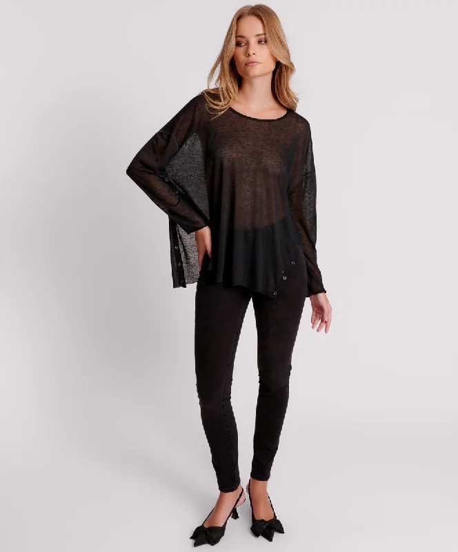 Women's Professional Garments Split Side Long Sleeve Tee - Black