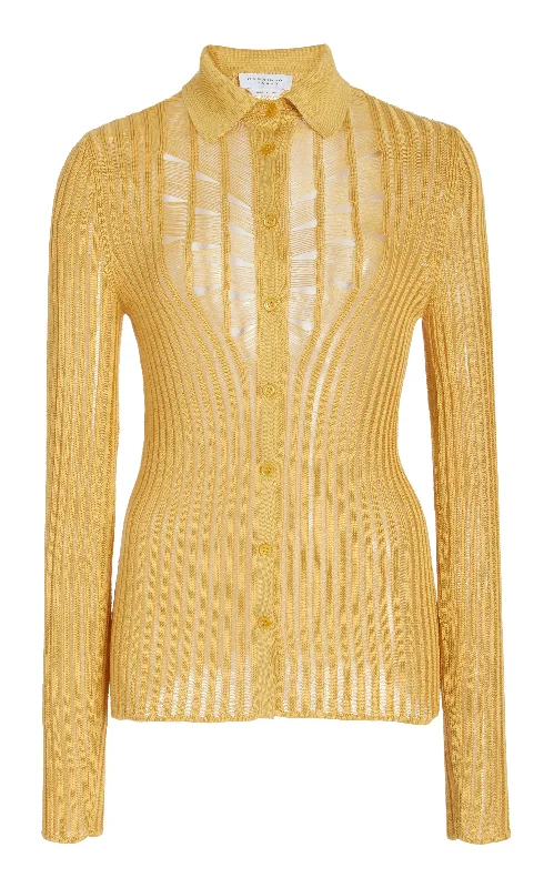 Stylish Women's Apparel Aera Knit Shirt in Gold Shappe Silk