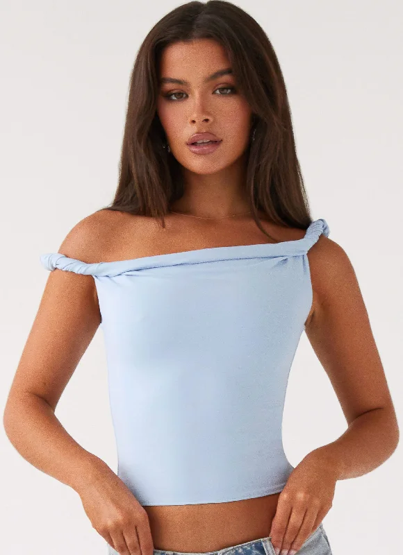 Stylish Women's Apparel Solace Soul Twist Shoulder Top - Baby Blue