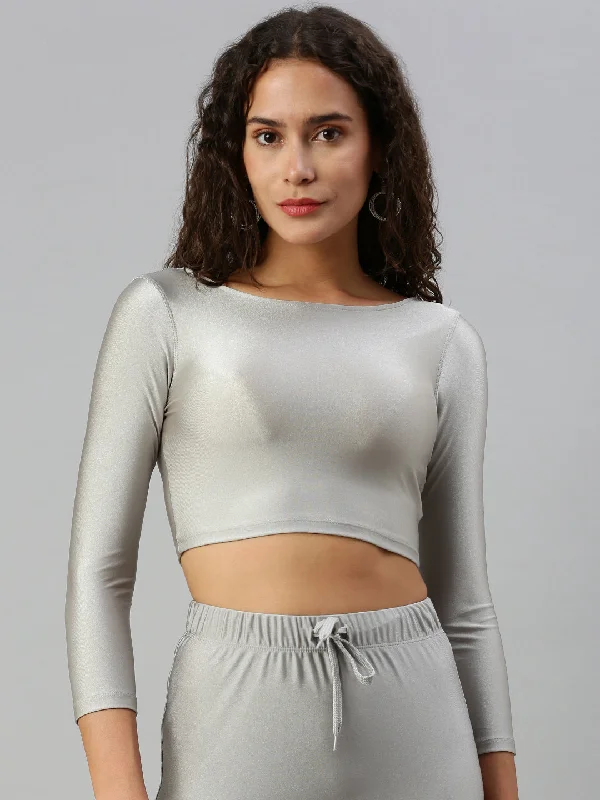 Fashionable Women's Wardrobe Blouse Long Sleeve-Super Silver