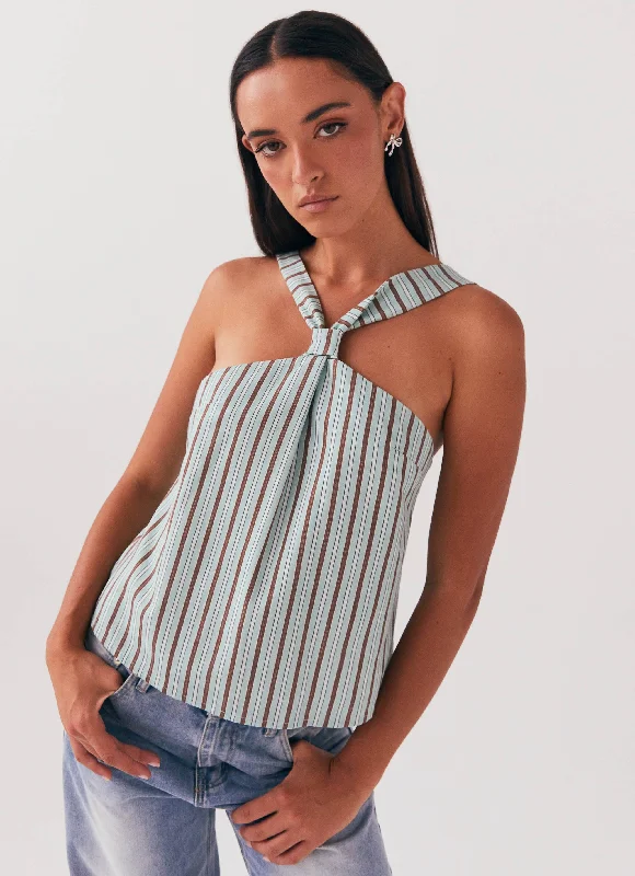 Comfortable Women's Apparel Keira Linen Top - Coastal Stripe