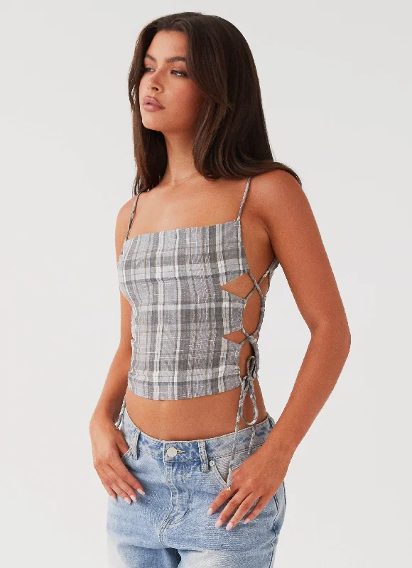 Women's Workout Garments Trista Tie Top - Grey Tartan