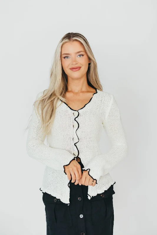 Versatile Women's Clothing for All Occasions Lena Knit Cardigan with Contrast Edge in Off-White/Black