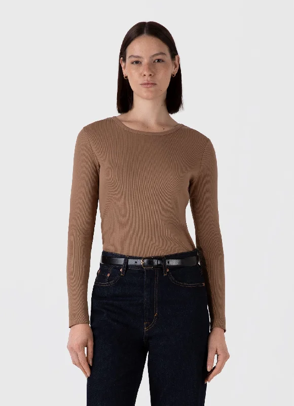 Flash Sale Clothing Women's Long Sleeve Ribbed T-shirt in Almond