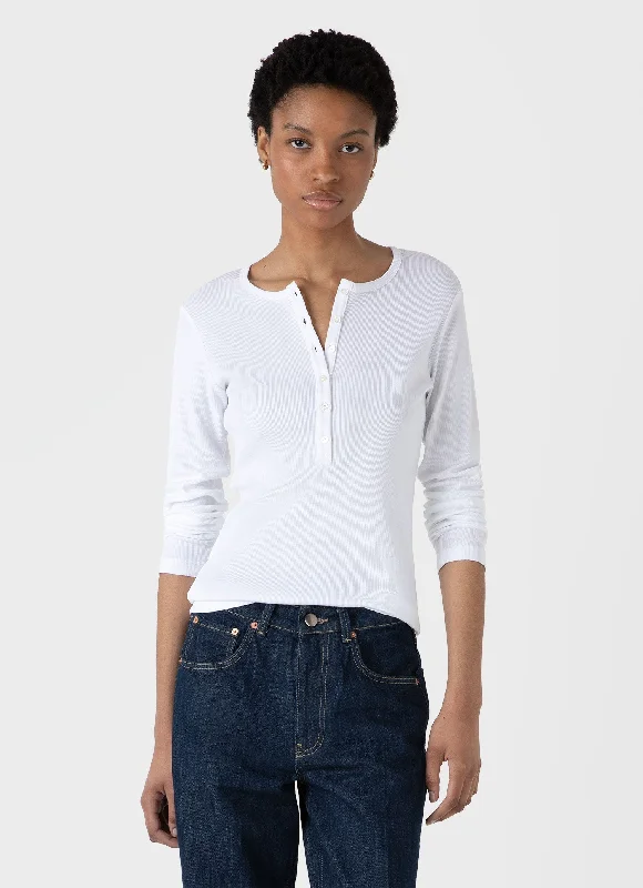 Best Clearance Sales Right Now Women's Rib Henley in White