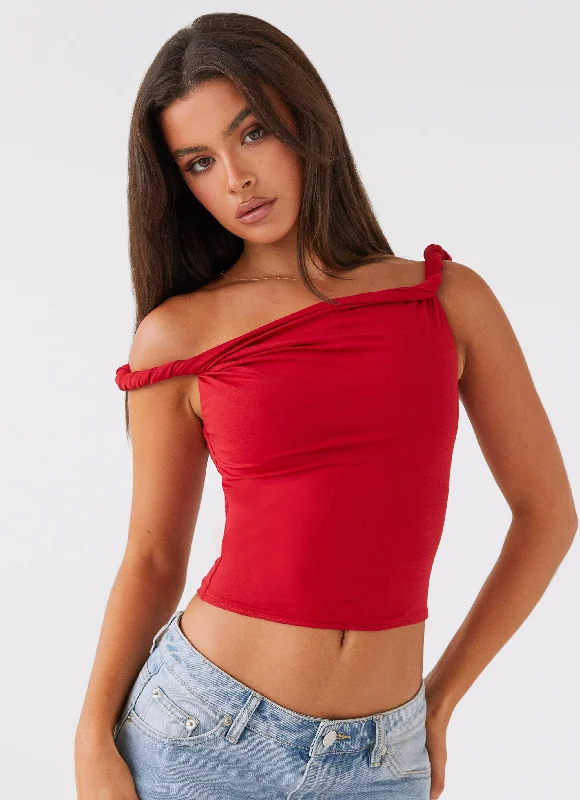 Affordable Luxury Women's Garments Solace Soul Twist Shoulder Top - Red