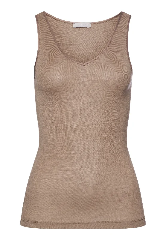 Bold Fashion Woolen Silk W Wool And Silk V-Neck Tank Top | Taupe 71416-2847