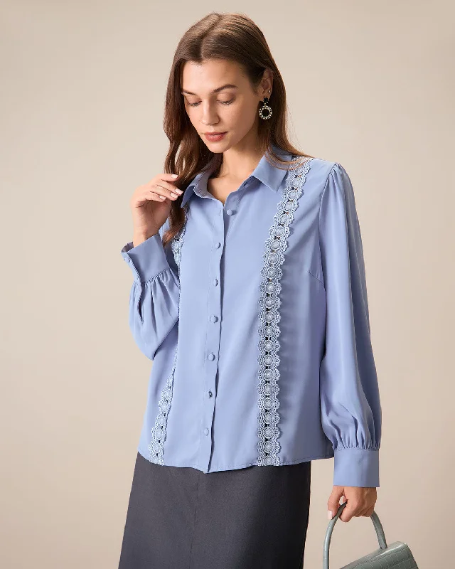 Vibrant Styles Women's Blue Lace Trim Shirt