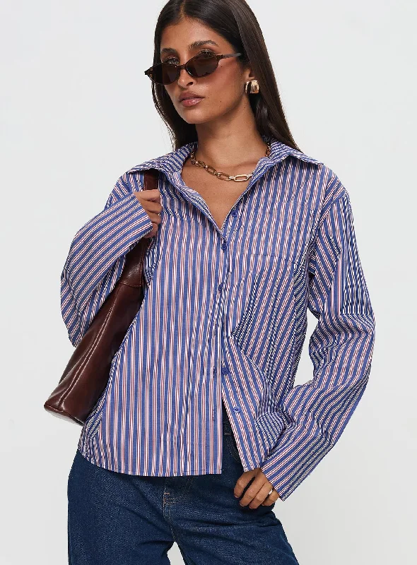 Women's Elegant Formal Outfit Trillian Long Sleeve Top Navy Stripe