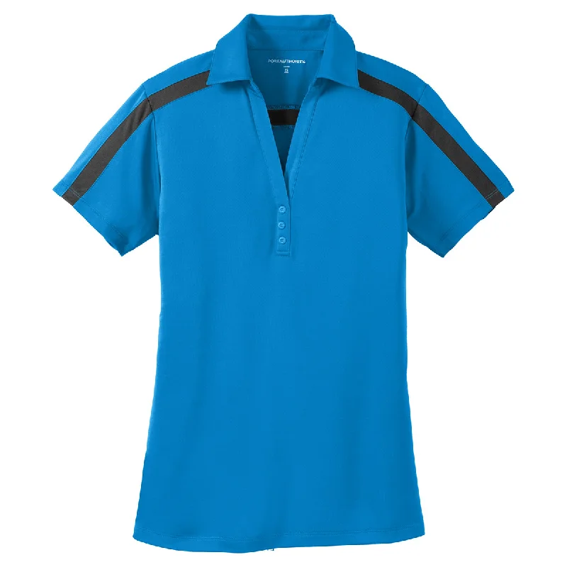 New Arrival Discount Port Authority Women's Brilliant Blue/Black Silk Touch Performance Colorblock Stripe Polo