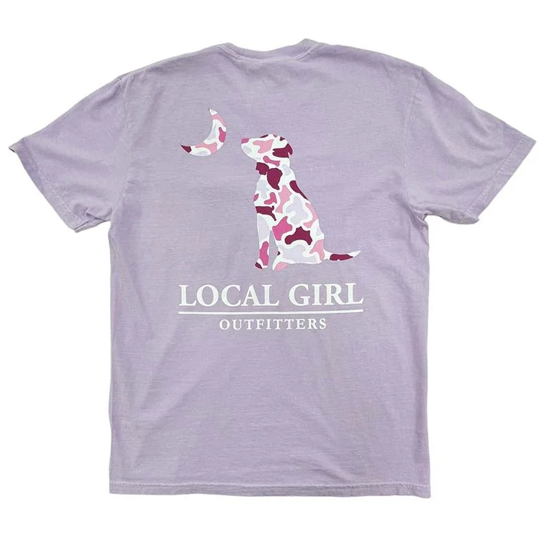 Chic Women's Garments Local Girl Pink Localflage Dog and Moon Short Sleeve T-Shirt