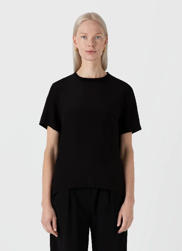 Outlet Clothing Women's Woven Silk T-shirt in Black