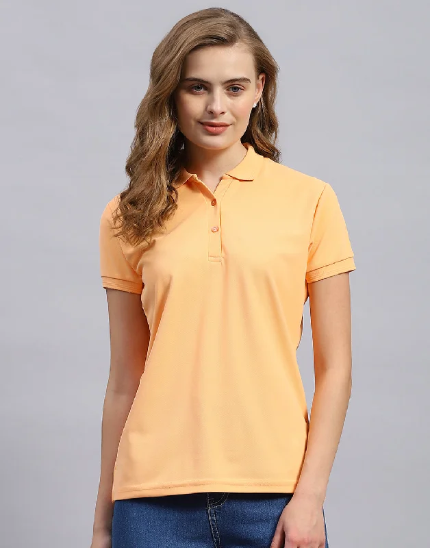 City Fashion Women Orange Solid Polo Collar Half Sleeve T-Shirt