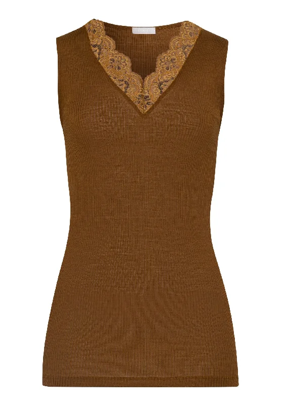 Plus Size Women Wear Ellis Fine Ribbed Wool And Silk Tank Top | Gingerbread 70964-1789