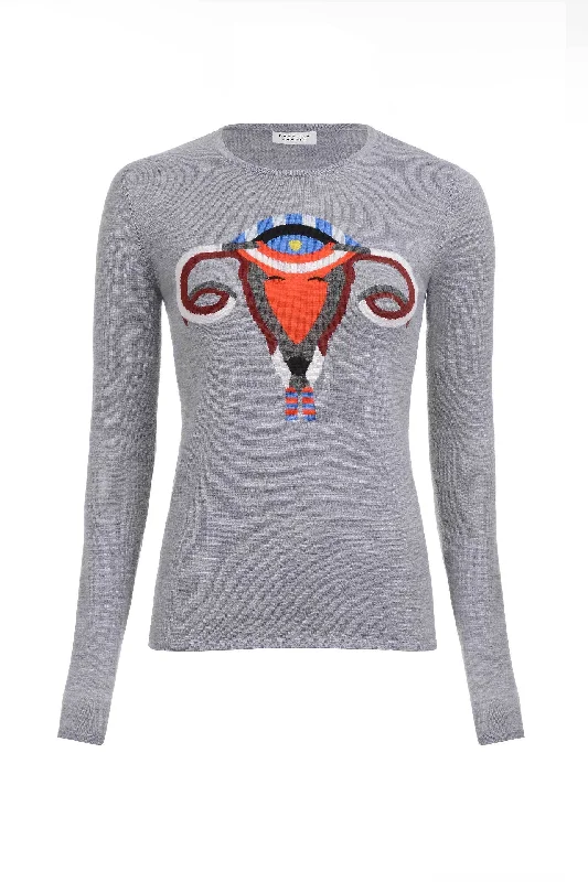 Women Wear Brands Ram-Ovaries Knit Sweater in Grey Merino Wool