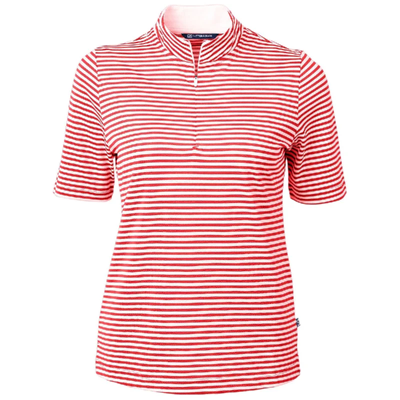 Casual Chic Cutter & Buck Women's Red Virtue Eco Pique Stripped Recycled Polo