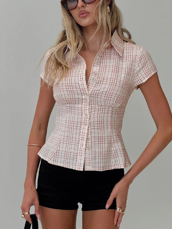 Women's Activewear Outfit Cottesloe Blouse Top Pink Check