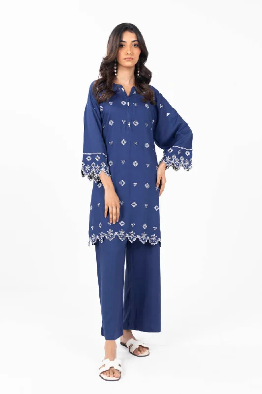 Women's Casual Wear Outfit Stitched - 2 Pc Embroidered Raw Silk Outfit