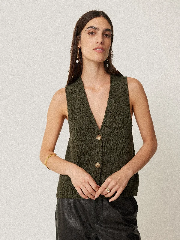 Trendy Outfits For Ladies Pure Cotton Knitted Waistcoat | Khaki