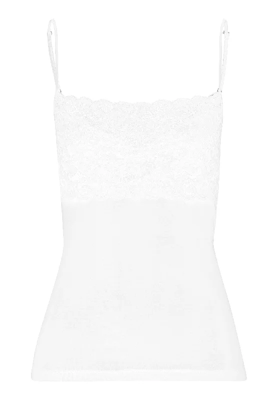 Women's Evening Wear Attire Luxury Moments Wide Lace Cotton Camisole | White 71448-101