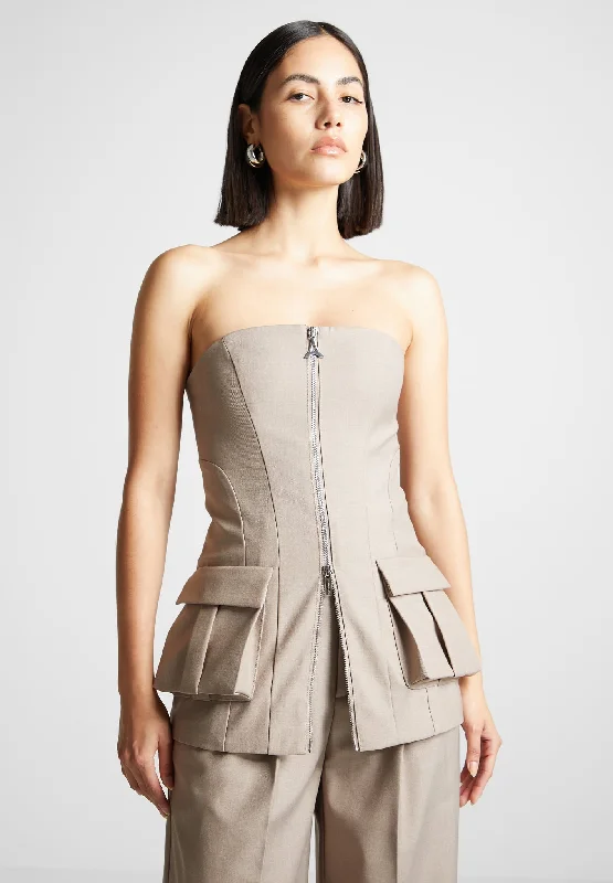 Women's Elegant Outfit Tailored Longline Bandeau Top - Taupe