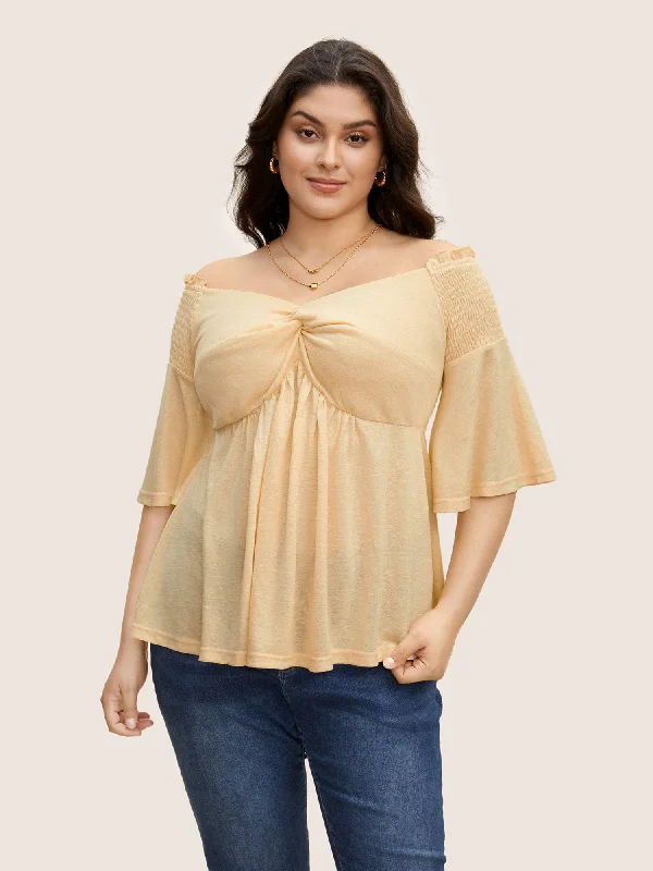 Affordable Fashion for Women One Shoulder Neck Shirred Twist Front T-shirt