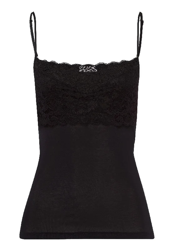 Women's Travel Outfit Set Luxury Moments Wide Lace Cotton Camisole | Black 71448-019