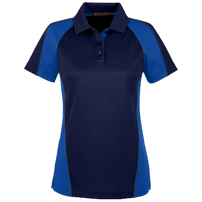 Charming Women's Garments Harriton Women's Dark Navy/ True Royal/ Dark Charcoal Advantage Snag Protection Plus Colorblock Polo