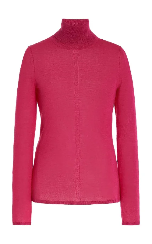 Trendy Street Style Clothing Steinem Knit Turtleneck in Fuchsia Cashmere Silk