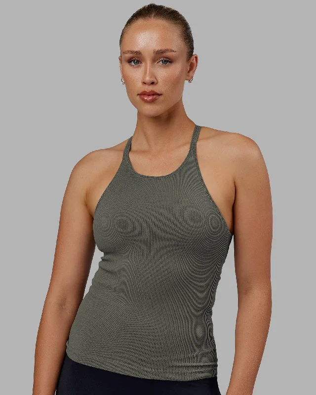 Sporty Streetwear Minimal Seamless Ribbed Tank - Graphite