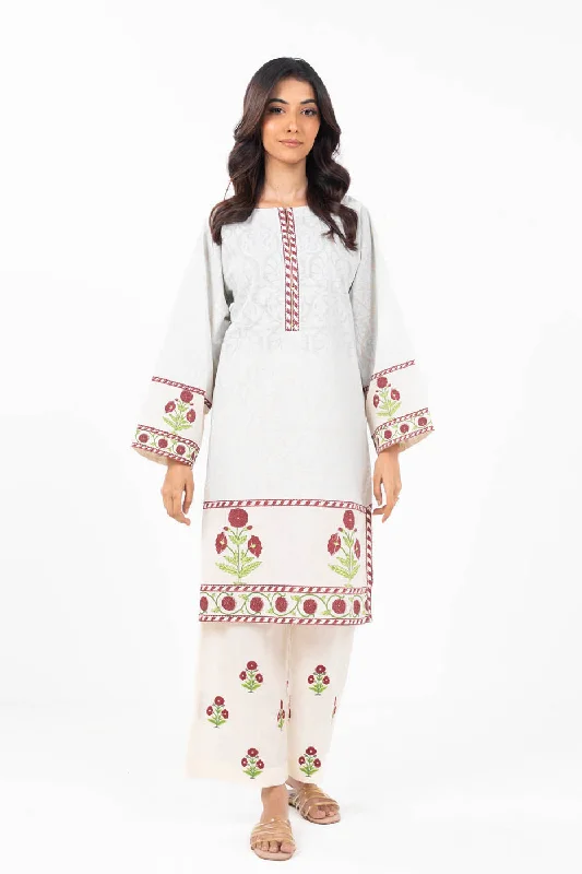 Women's Formal Wear Stitched - 2 Pc Embroidered Slub Outfit