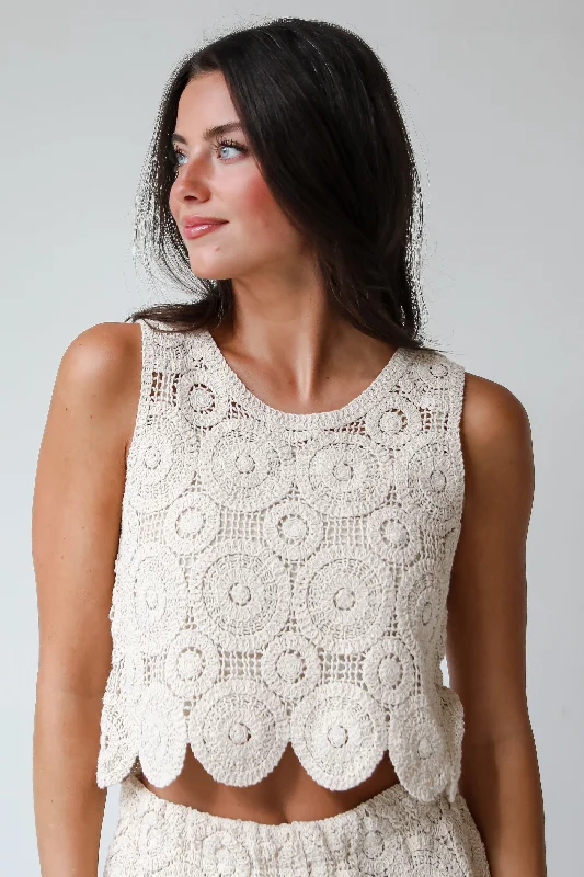 Best Online Boutiques FINAL SALE - Style Update Beige Crochet Knit Tank