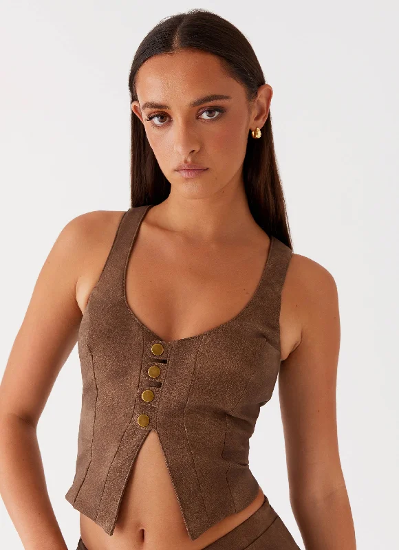 Women's Comfy Attire For Lounging West District PU Top - Brown