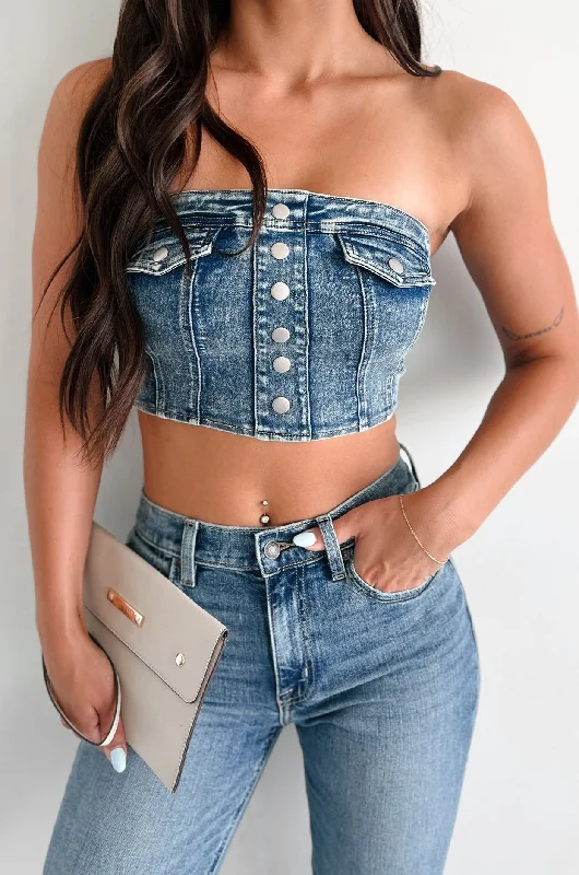 Women's Comfortable Apparel I'd Stare Too Strapless Denim Top (Medium Denim)