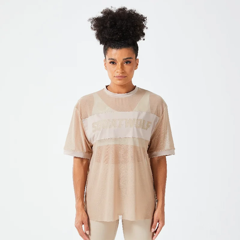 Casual Chic Mesh Glitch Tee - Cobblestone