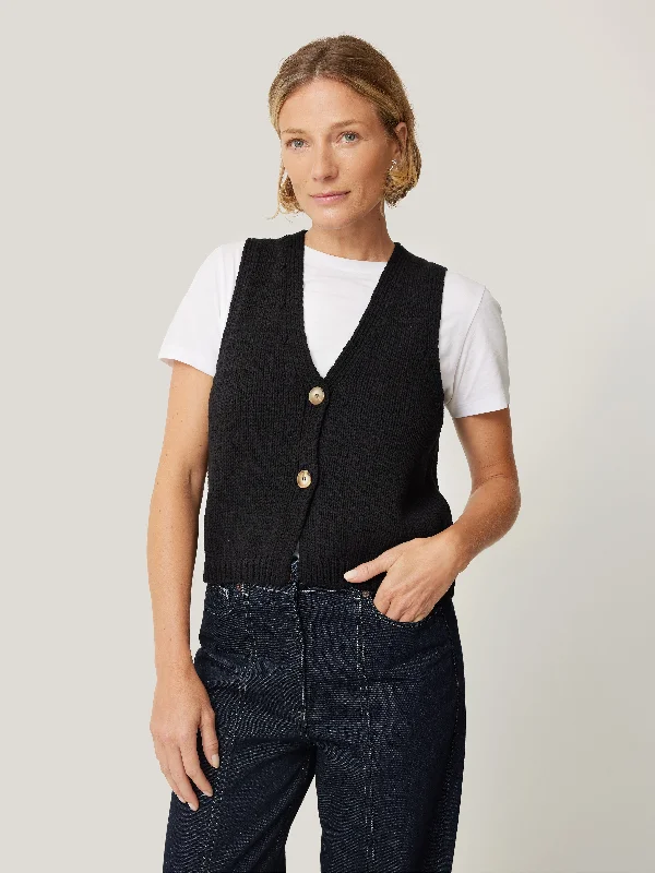 Women's Clothes Online Shopping Pure Cotton Knitted Waistcoat | Black