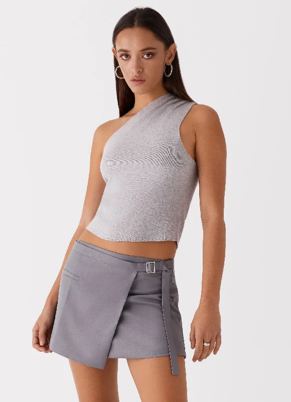 Fashion Women's Clothing Indy One Shoulder Knit Top - Grey