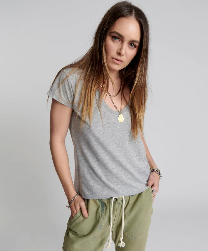 Women's Comfortable Apparel ONE TEASPOON SCOOP NECK BASIC TEE GREY