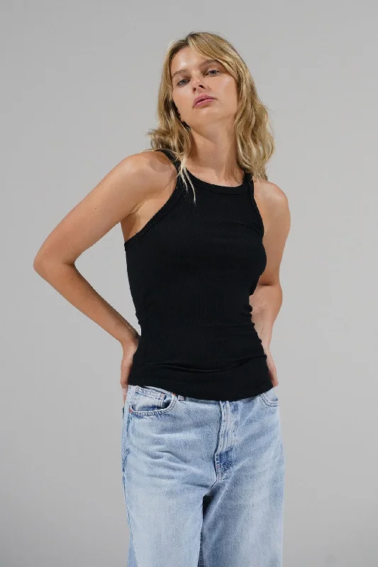 Women's Clothing Online Sale Skinny Racer Ribbed Tank - Black