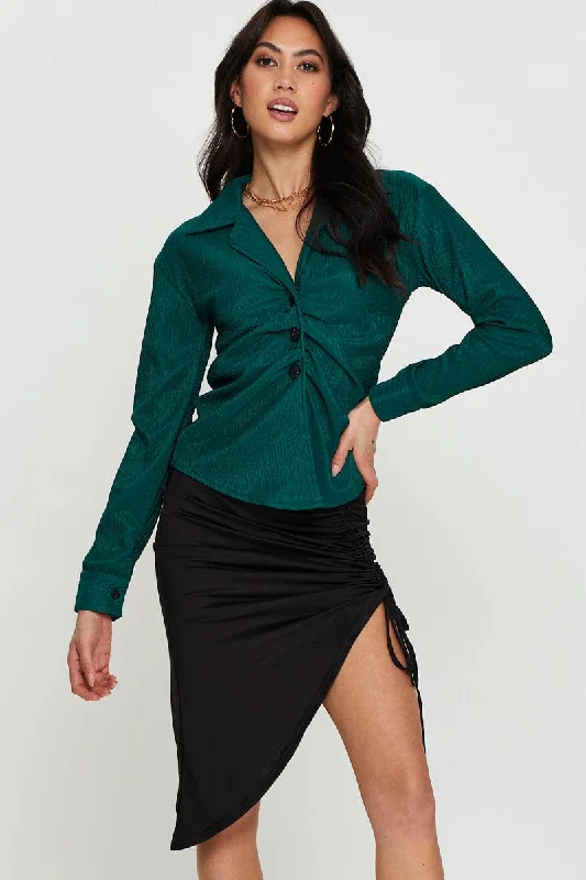 Women's Clothes Online Shopping Green Oversized Shirts Long Sleeve Collared