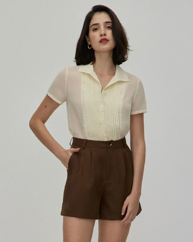 Stylish Savings The Beige V Neck Pleated Chiffon Blouse