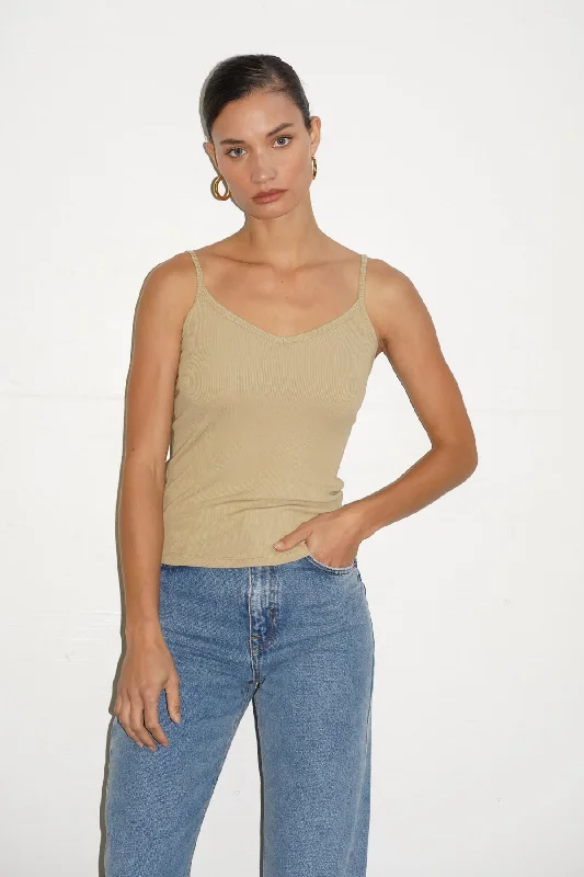 Clearance Sale Online Lia Ribbed Cami - Pale Khaki