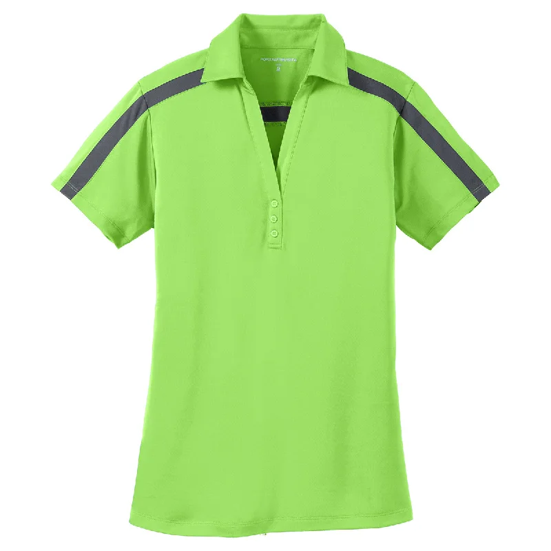 Clothing Sale Port Authority Women's Lime/Steel Grey Silk Touch Performance Colorblock Stripe Polo