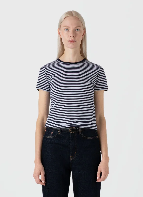 Best Boutiques Online Women's Classic T-shirt in Navy/White English Stripe