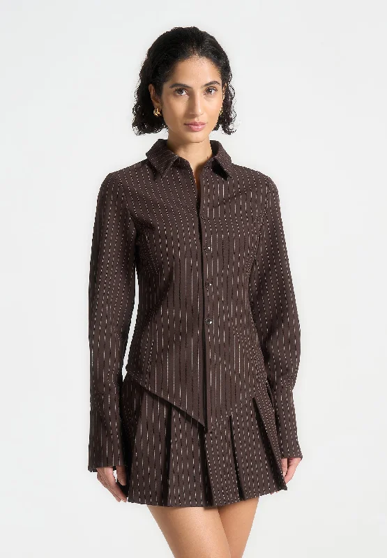 Flash Discount Pinstripe Angled Shirt - Brown