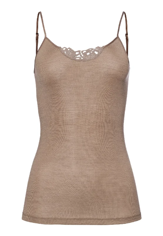 Unique Women's Fashion Pieces Woolen Silk W Wool and Silk Camisole With Embroidery | Taupe 71521-2847