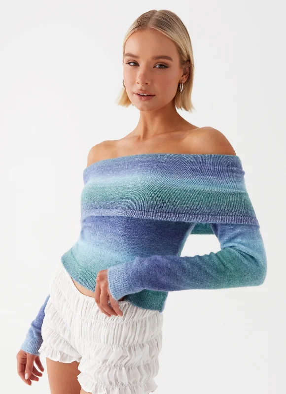 Elegant Fashion Tully Off Shoulder Knit - Blue Ombre