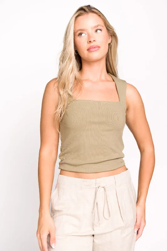 Modern Women's Fashion with Vintage Touches Ida Knit Top with Square Neckline in Sage